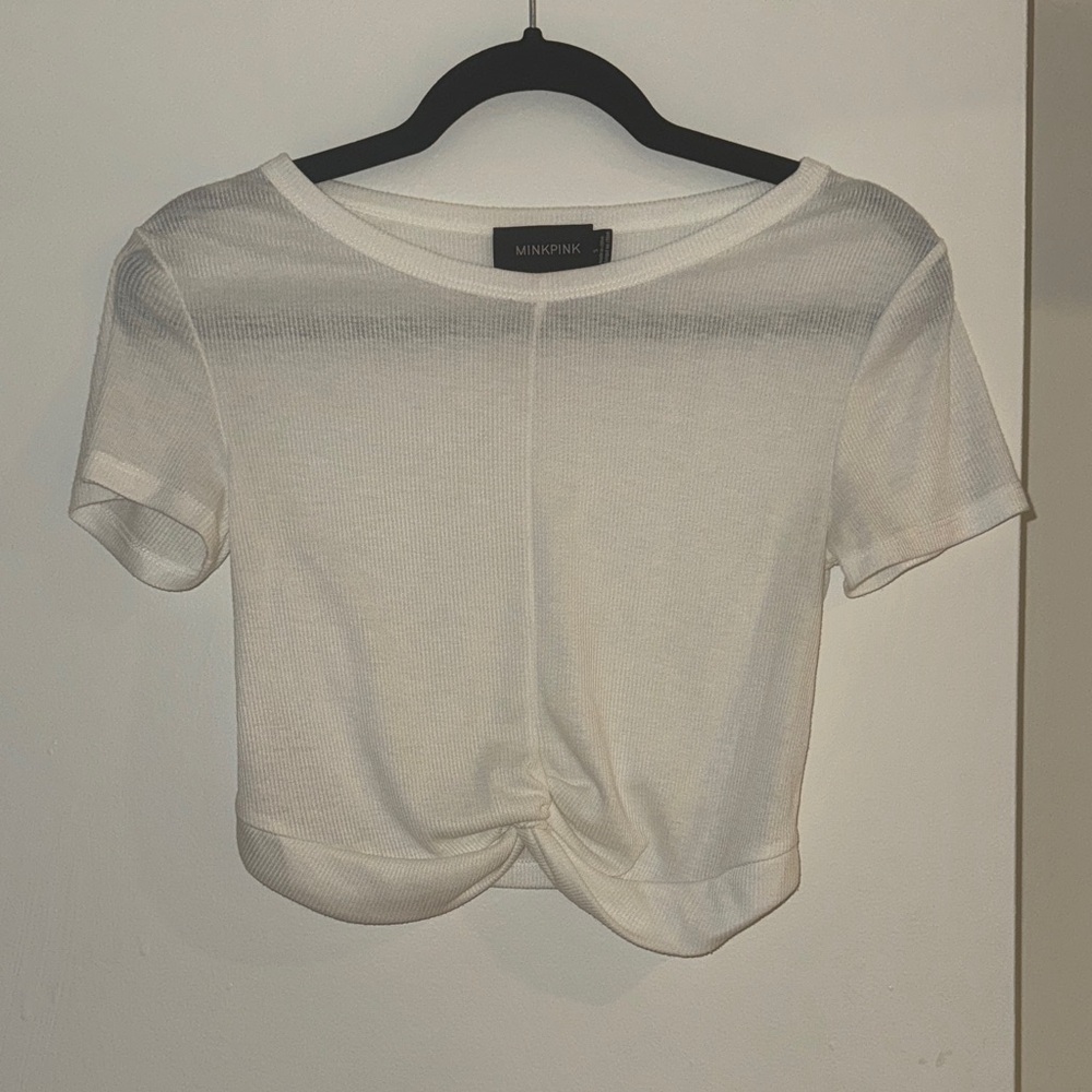 MINKPINK White Twist Front Short Sleeve Tee